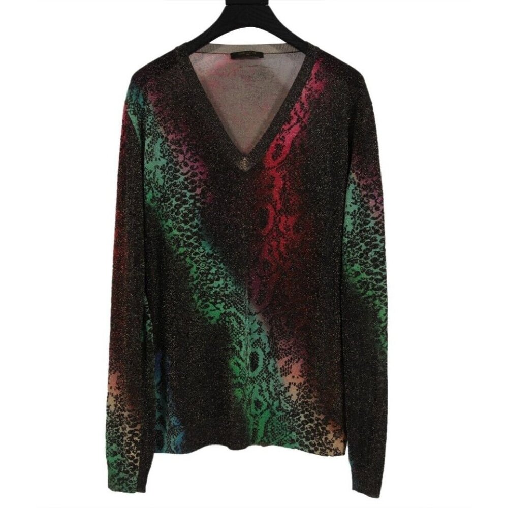 Louis Vuitton Womens V Neck Animal Print Shimmer Sweater Medium Viscose Blend